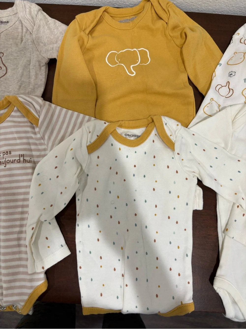 Orchestra French Neutral, Cream & Mustard Baby Bodysuit Set - 6 Pack 100% Cotton